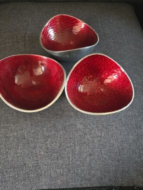 Red Ceramic Decorative Bowls Set - Glossy Crimson Interior
